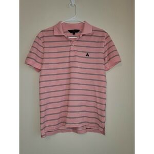 Brooks Brothers Slim Fit Pink Black Stripe Polo Shirt Supima Cotton Mens Small